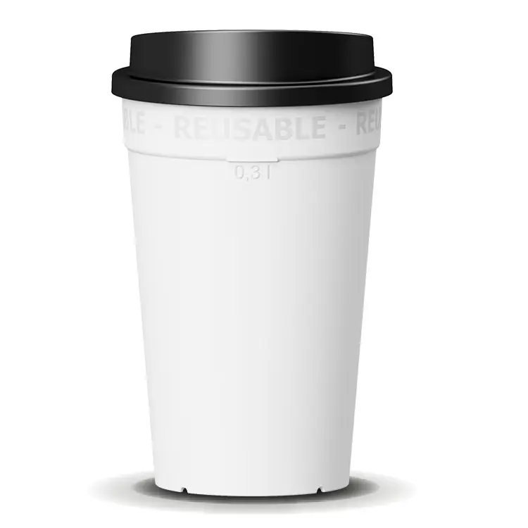 Mehrweg Kaffeebecher 0,3l weiß mit Deckel