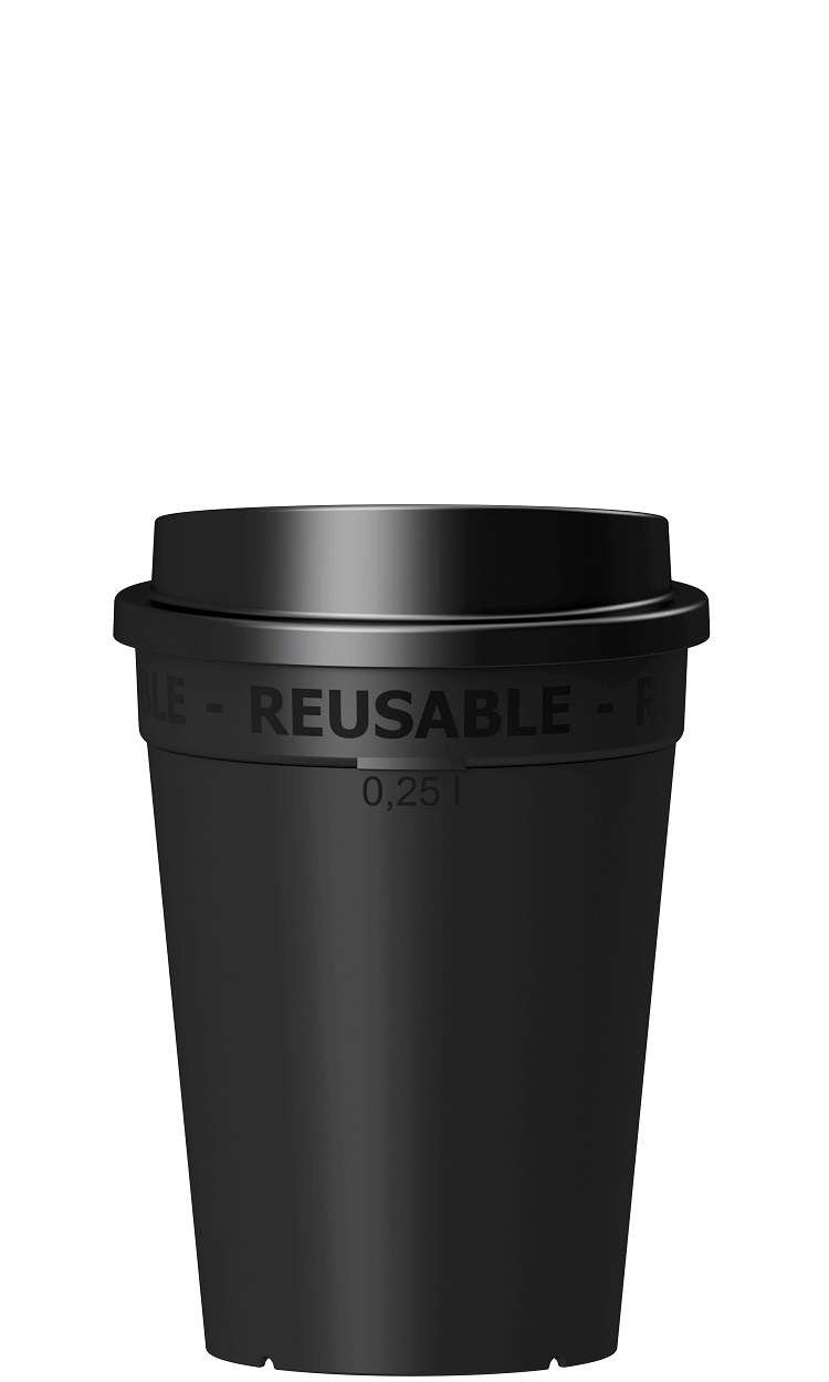 nachhaltiger Kaffeebecher schwarz 0,25l mit Deckel