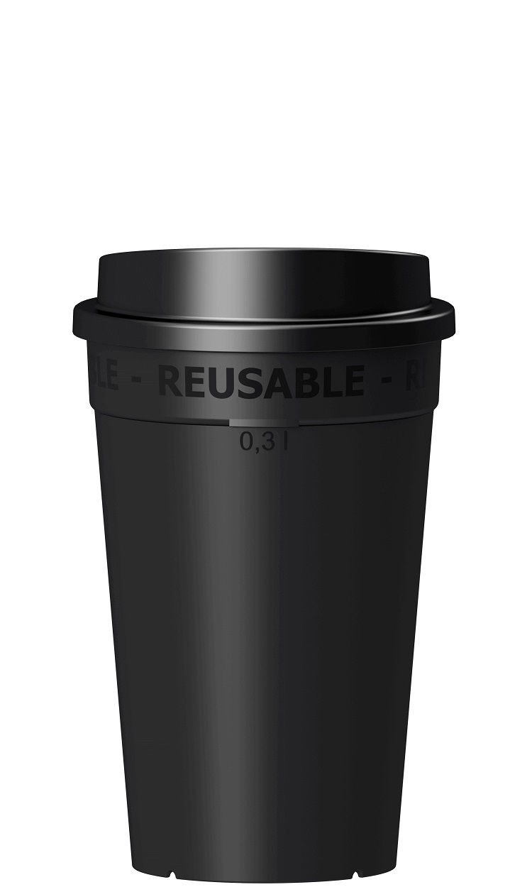 nachhaltiger Kaffeebecher schwarz 0,3l mit Deckel